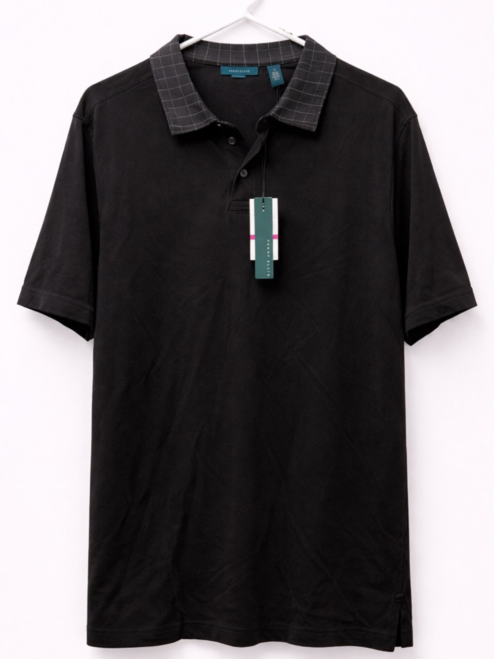Perry Ellis Black Polo with Checked Contrast Collar